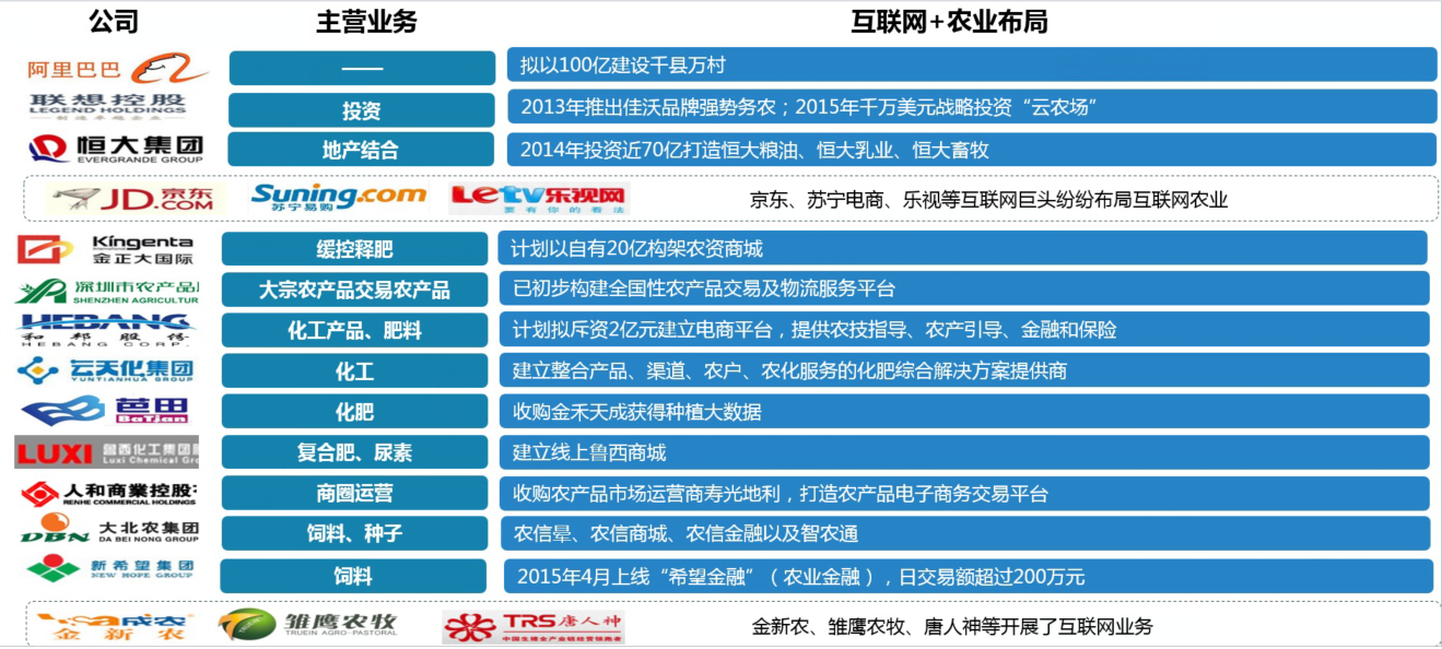 國內(nèi)非農(nóng)電商和傳統(tǒng)農(nóng)業(yè)企業(yè)的電商戰(zhàn)略布局